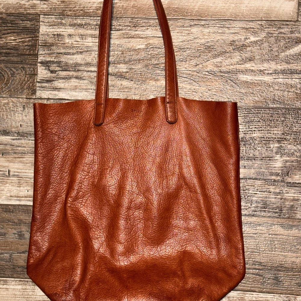 BAGGU Rich Tan Leather Tote